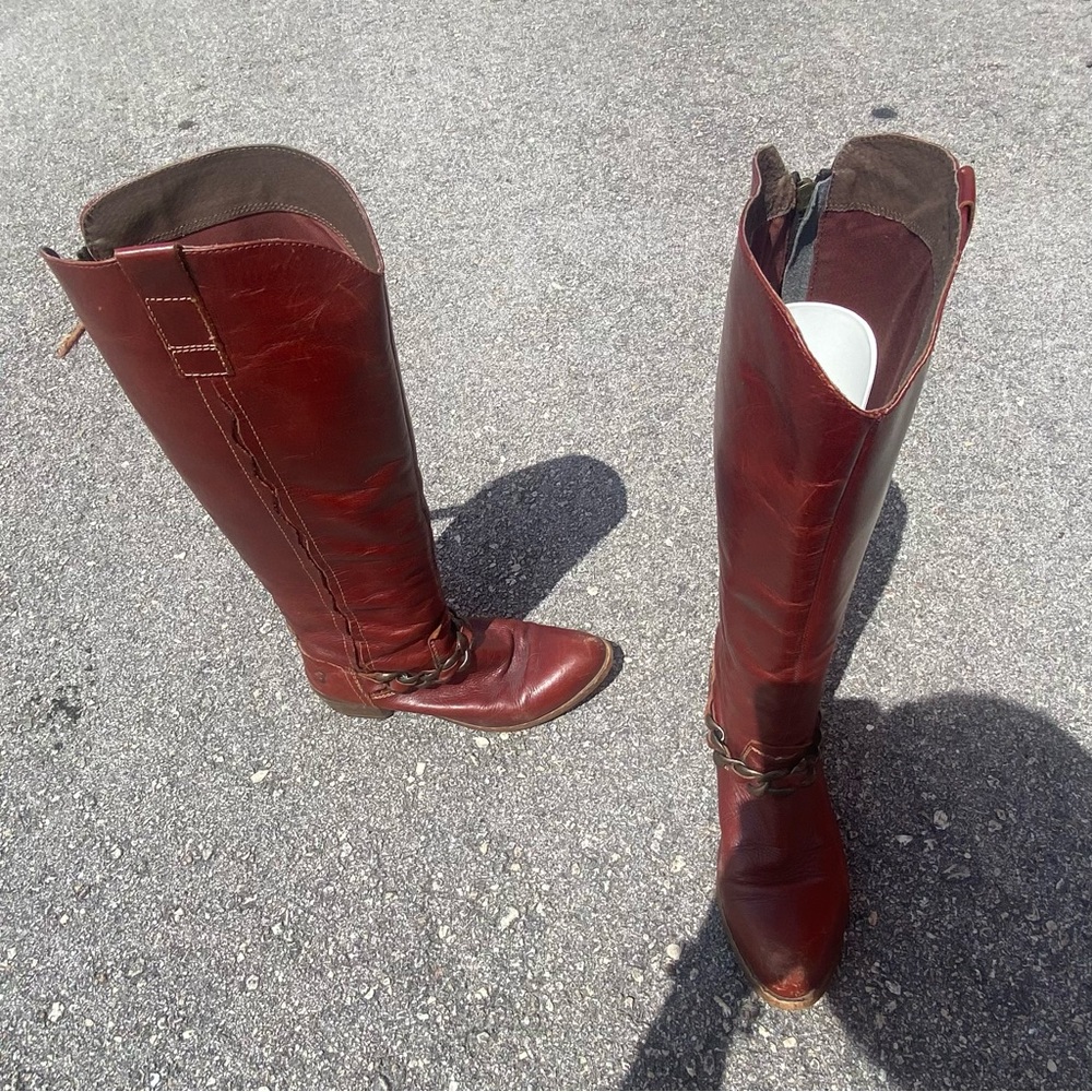 Artisanal Italian Red Leather Riding Boots Size 38